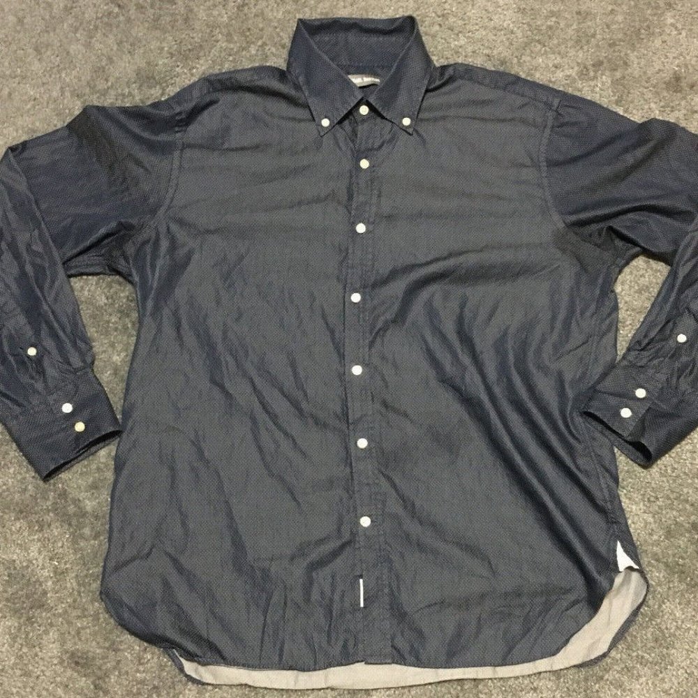 Michael Bastian Trim Fit Mens XL 17 Blue Button Down Dress Shirt Blended Fabric